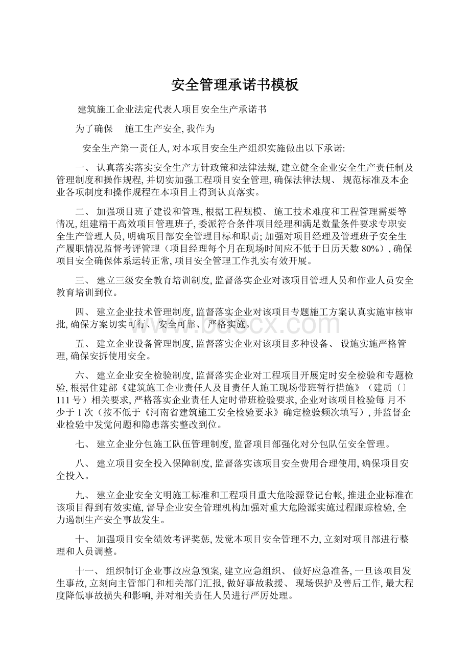 安全管理承诺书模板文档格式.docx