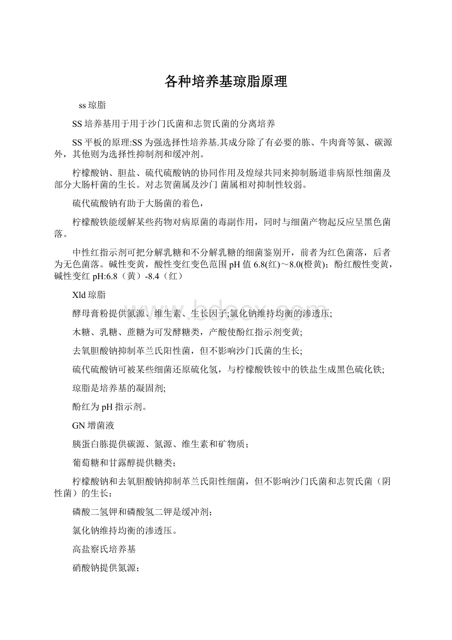 各种培养基琼脂原理Word文档下载推荐.docx