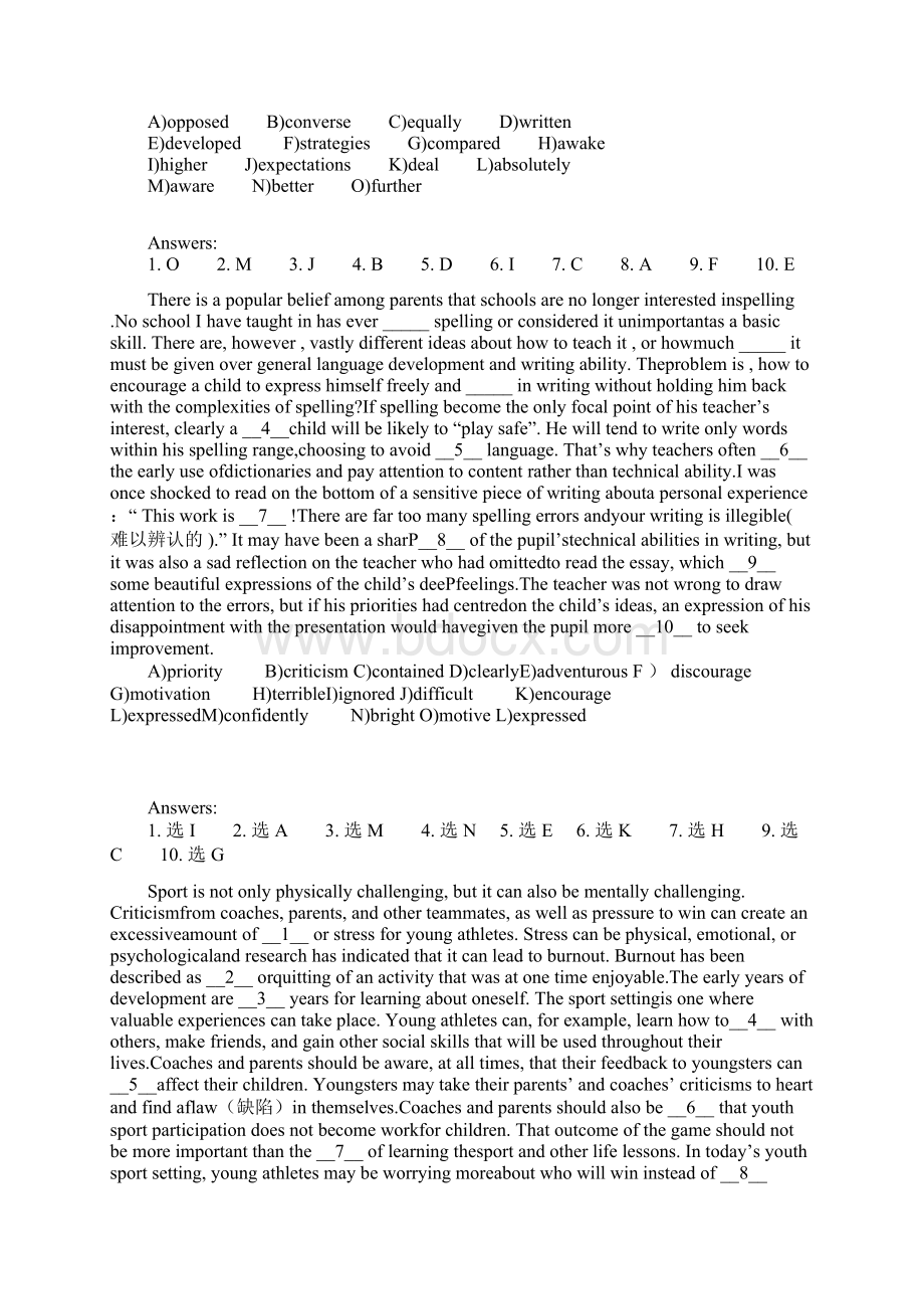 最新英语四级选词填空练习及答案.docx_第2页