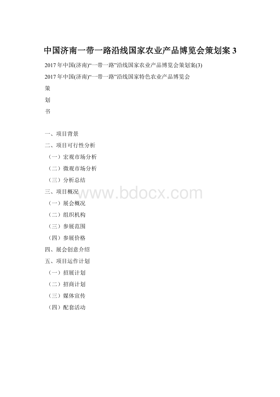 中国济南一带一路沿线国家农业产品博览会策划案3Word格式.docx