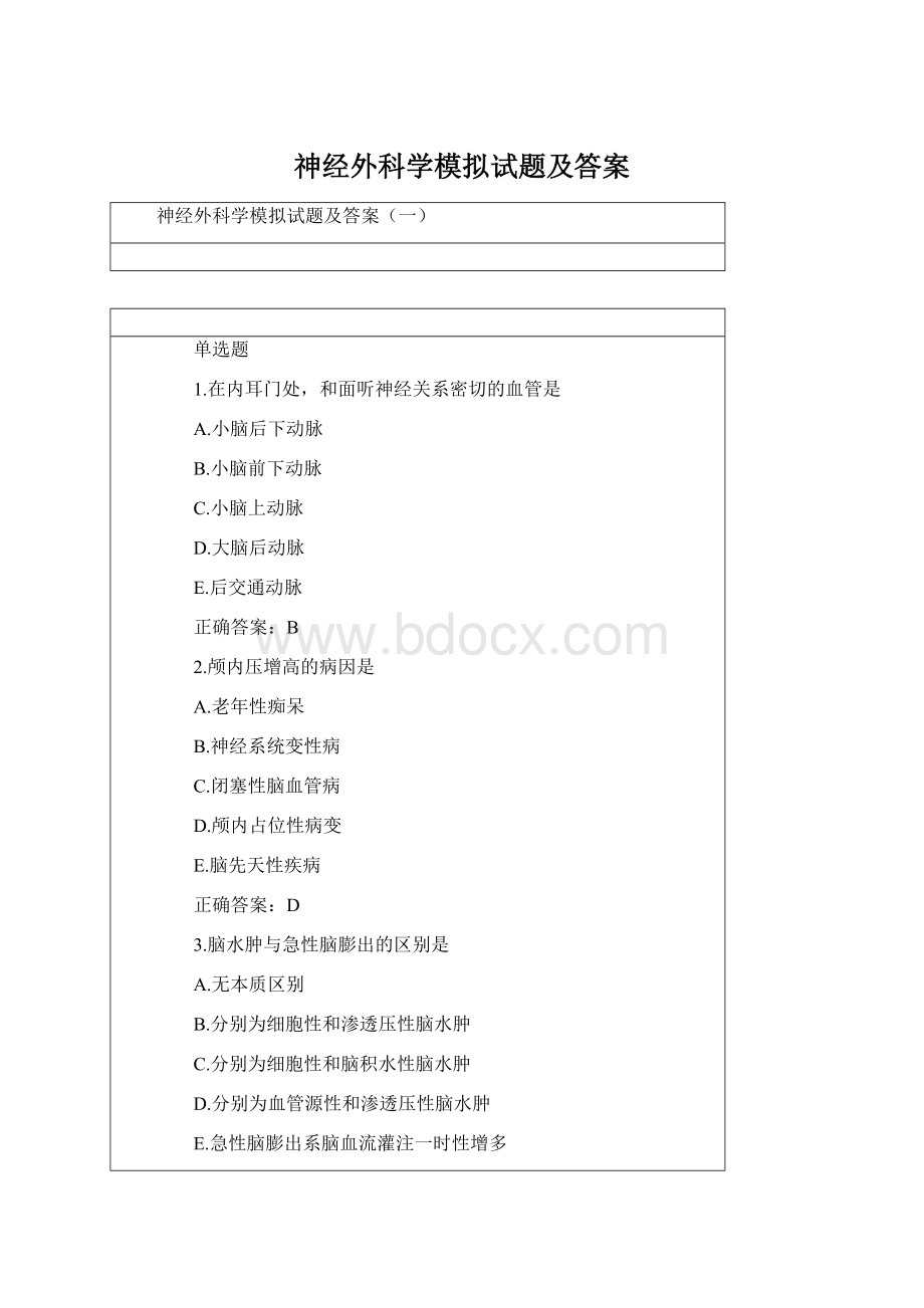 神经外科学模拟试题及答案.docx