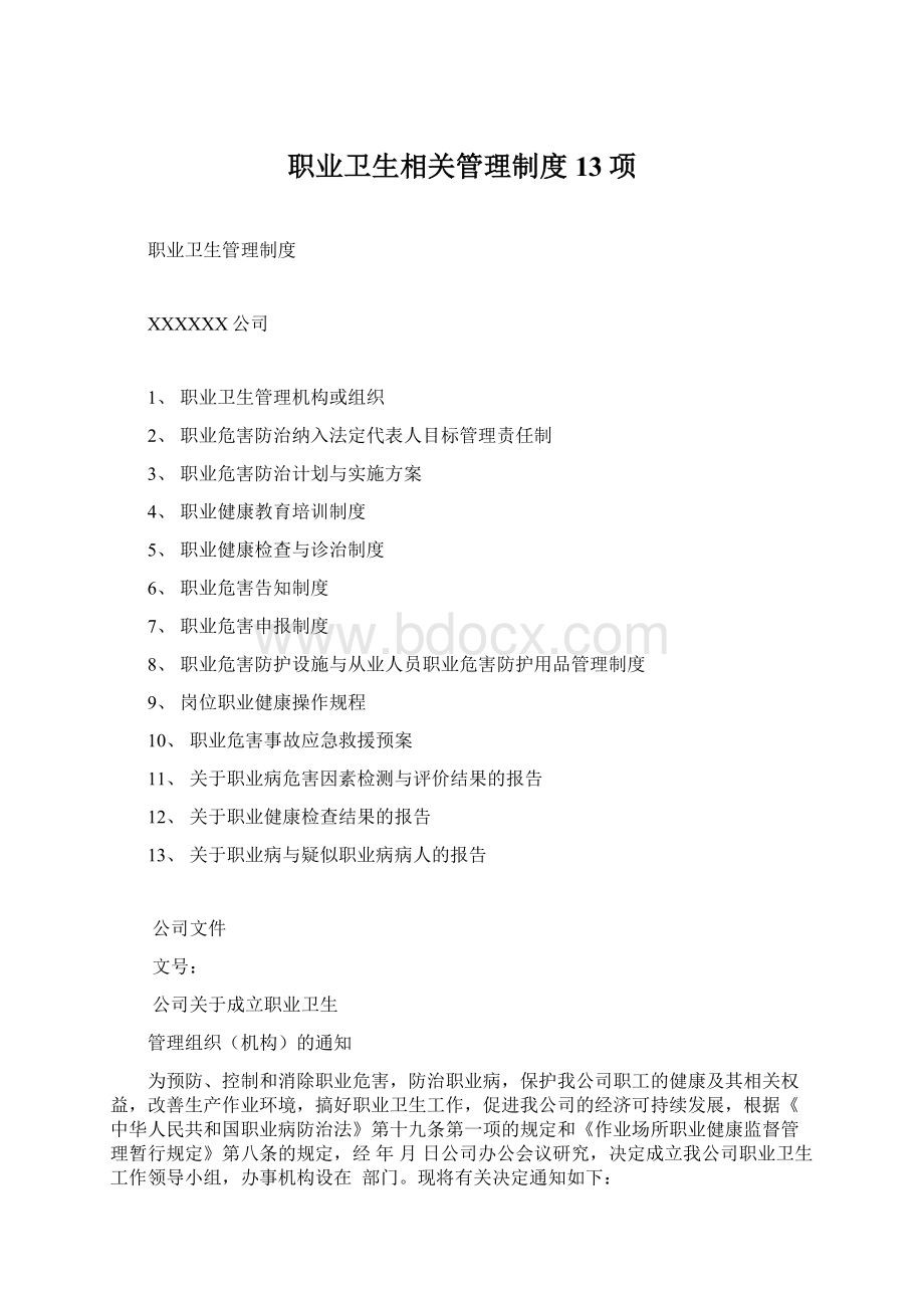 职业卫生相关管理制度13项Word格式文档下载.docx