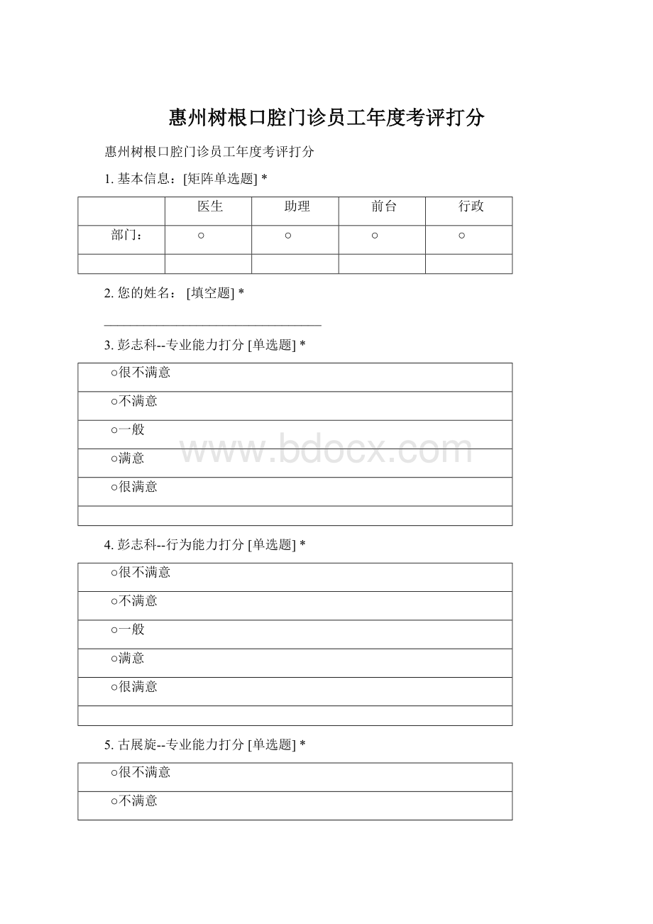 惠州树根口腔门诊员工年度考评打分Word下载.docx_第1页