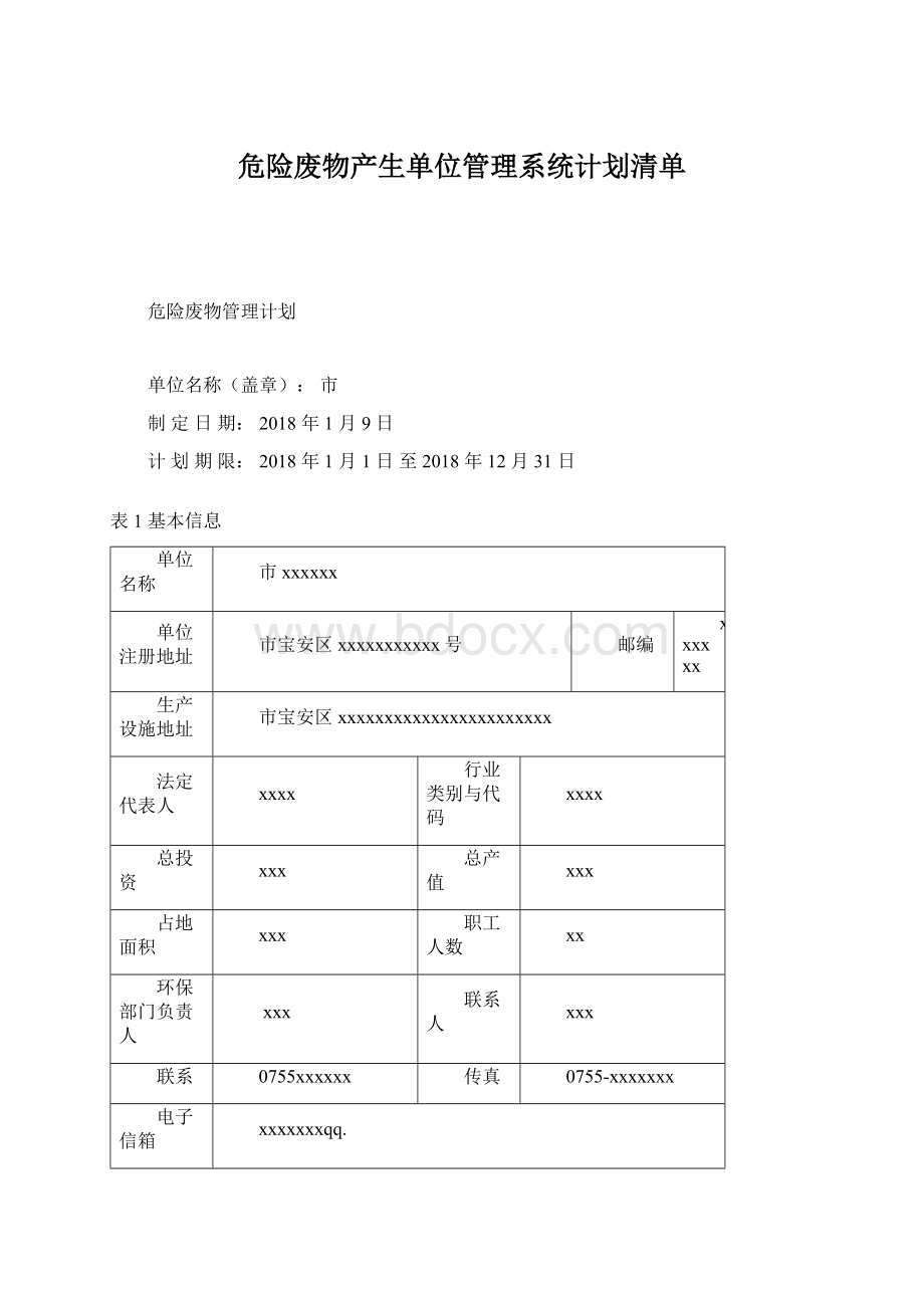 危险废物产生单位管理系统计划清单.docx_第1页