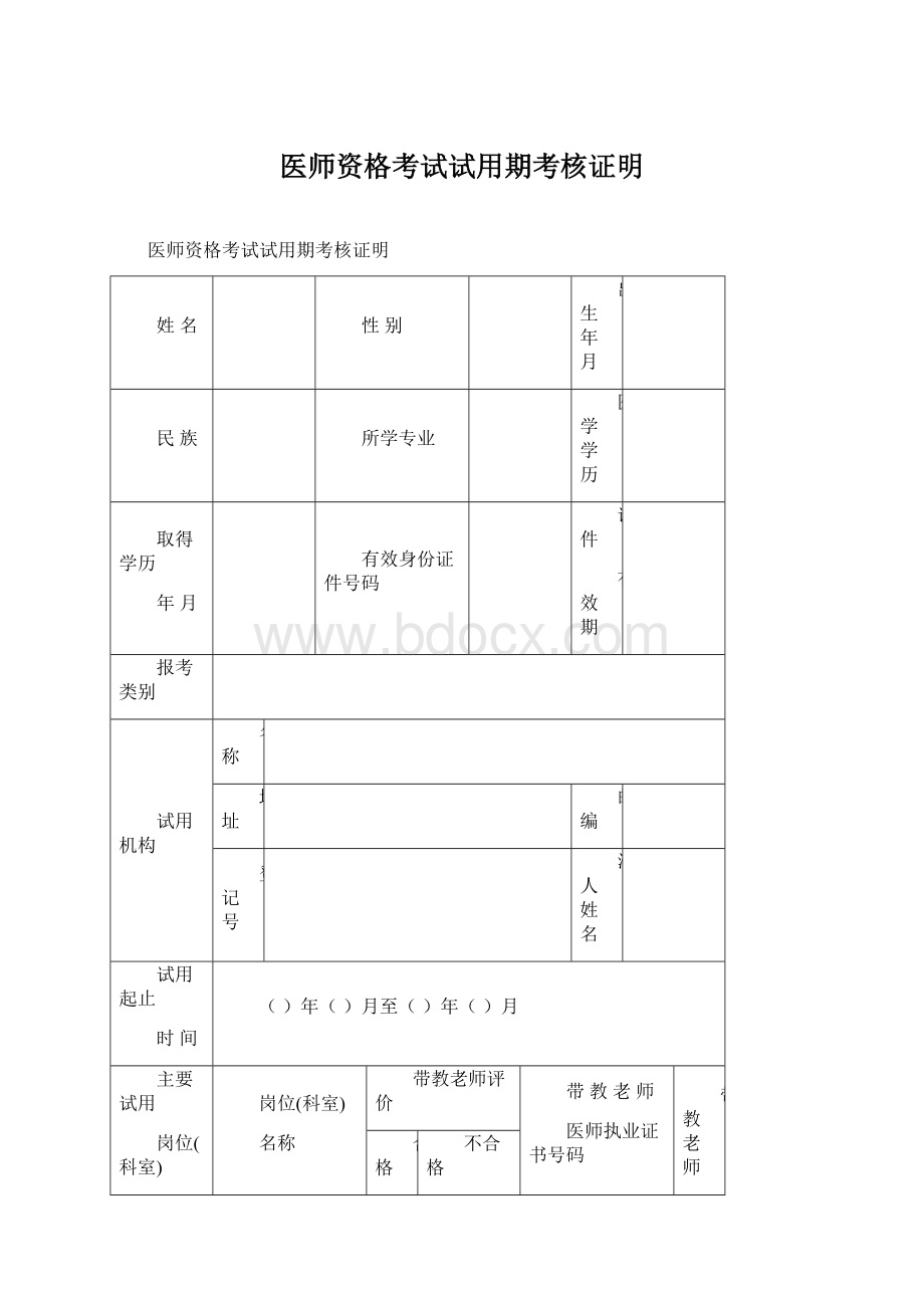 医师资格考试试用期考核证明Word格式文档下载.docx