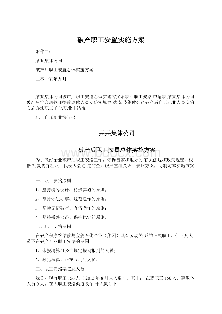 破产职工安置实施方案.docx_第1页