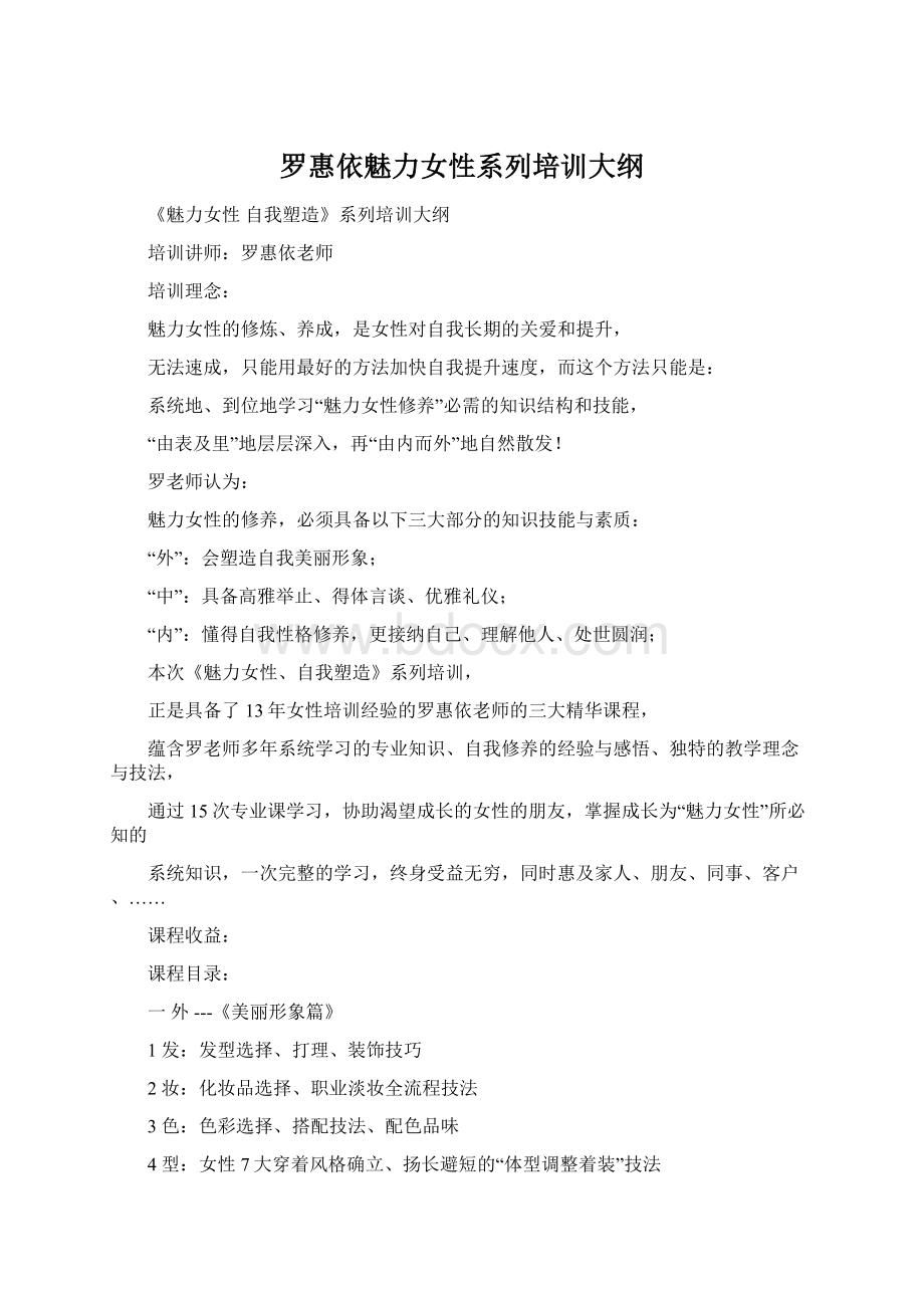 罗惠依魅力女性系列培训大纲Word格式文档下载.docx_第1页