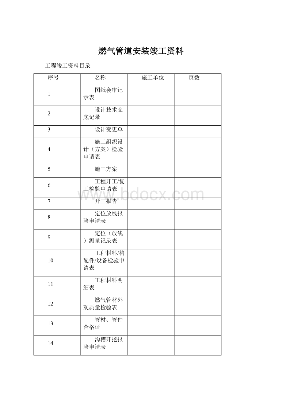 燃气管道安装竣工资料.docx