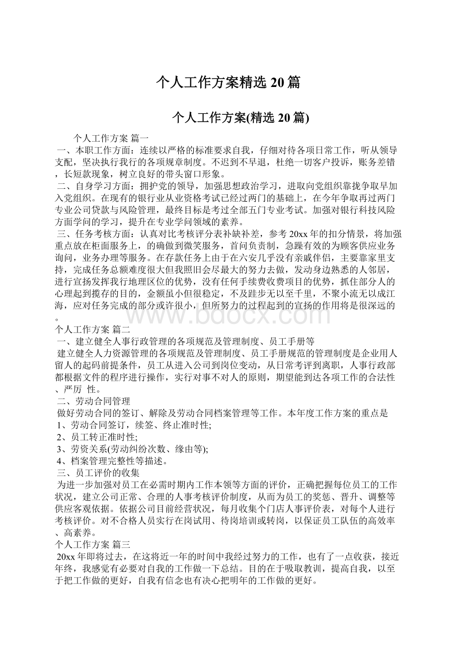 个人工作方案精选20篇Word文件下载.docx