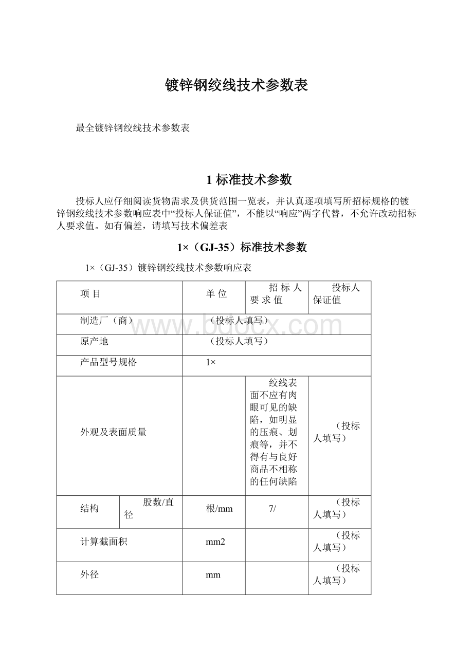 镀锌钢绞线技术参数表.docx