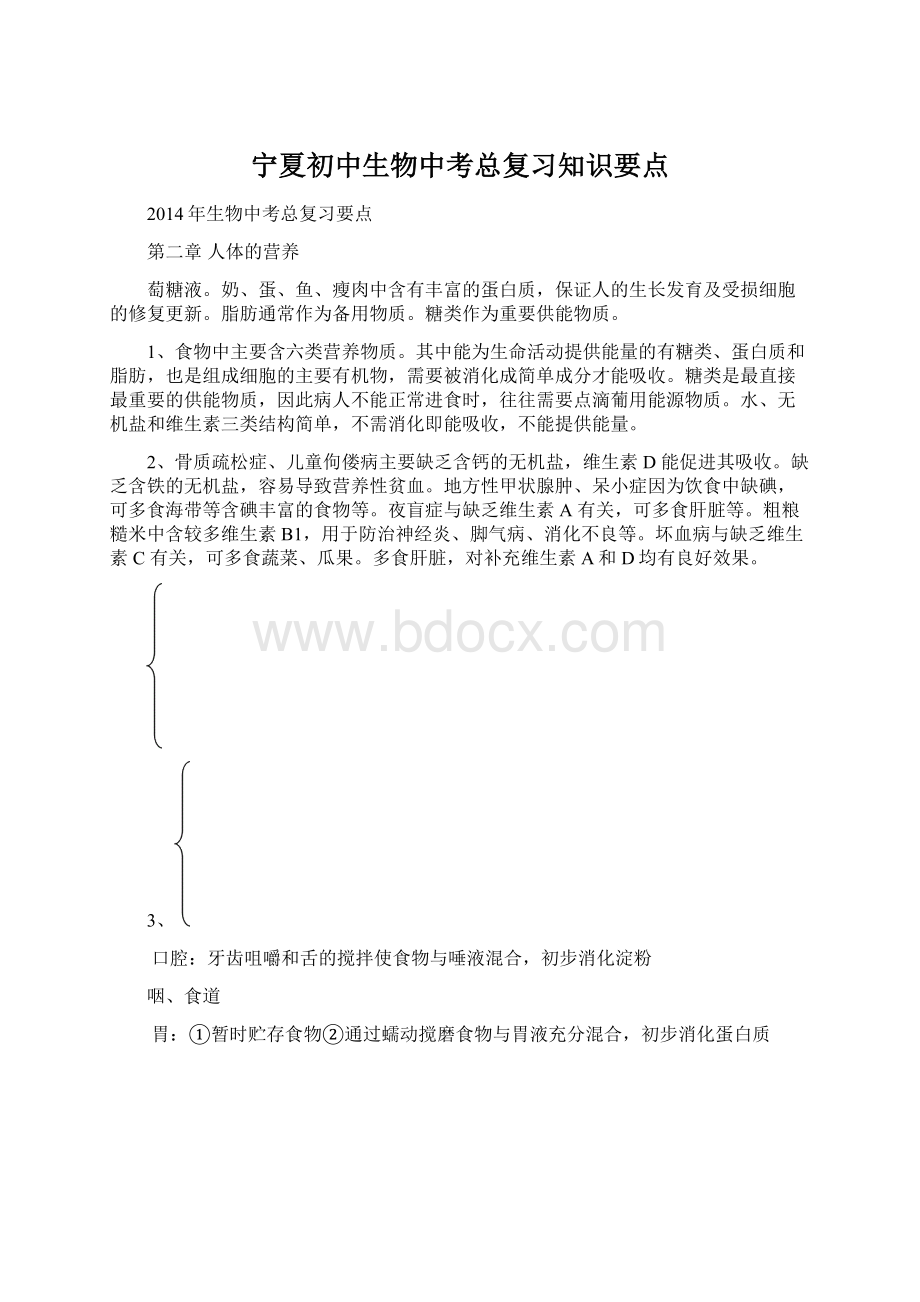 宁夏初中生物中考总复习知识要点.docx