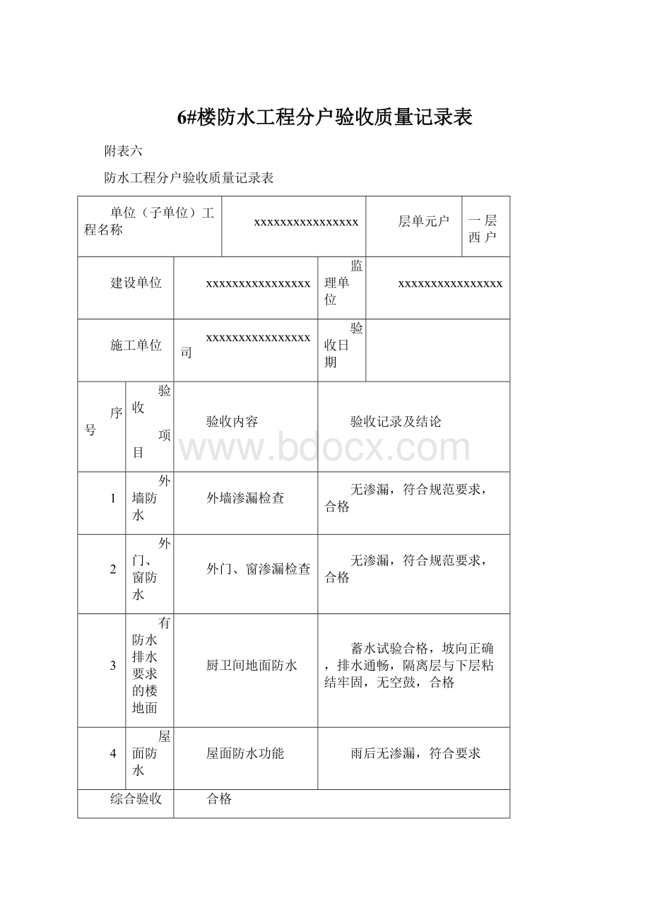 6#楼防水工程分户验收质量记录表.docx