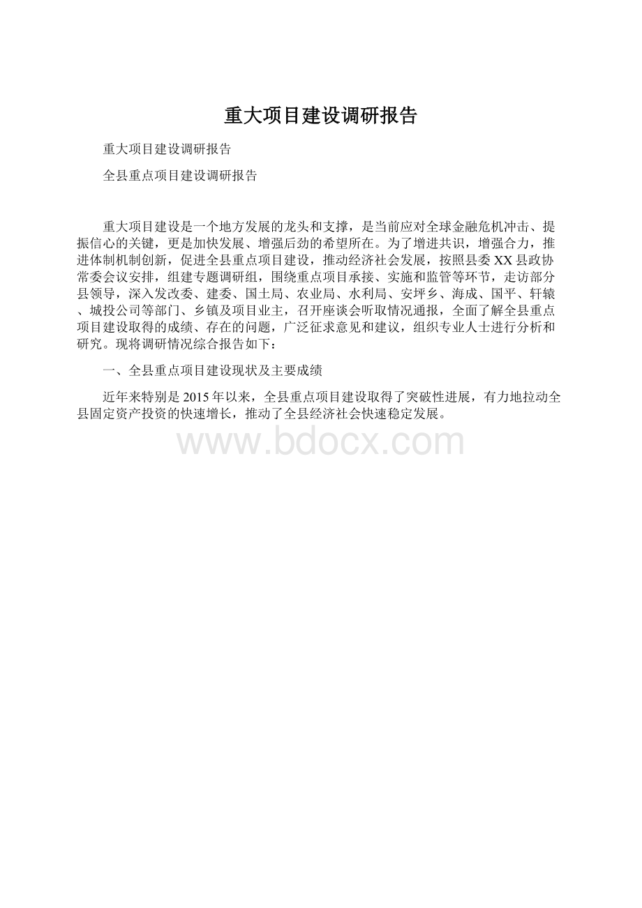 重大项目建设调研报告Word文档格式.docx_第1页