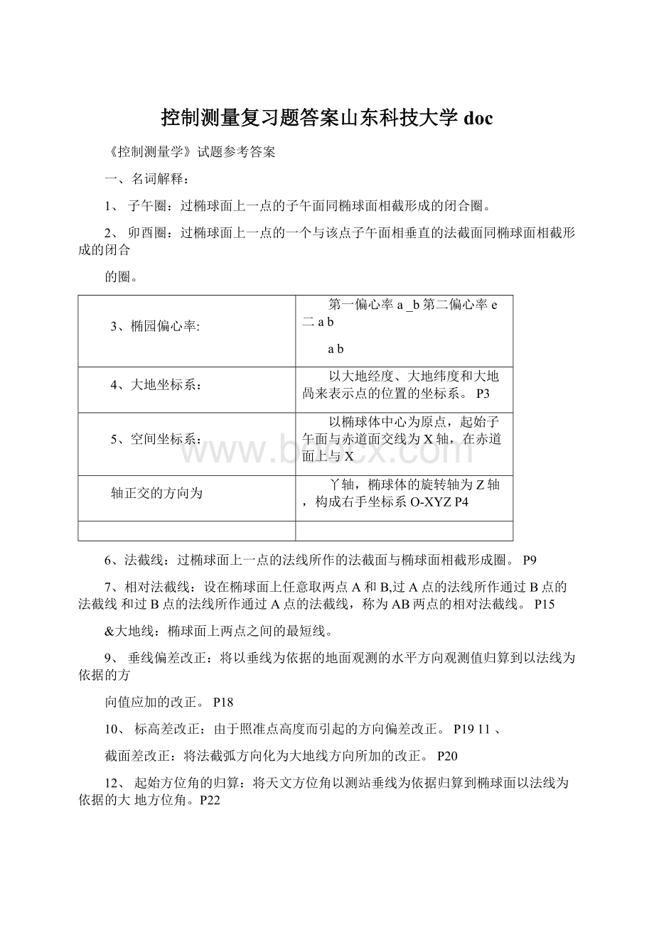 控制测量复习题答案山东科技大学docWord文件下载.docx_第1页