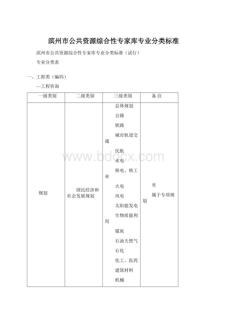 滨州市公共资源综合性专家库专业分类标准文档格式.docx