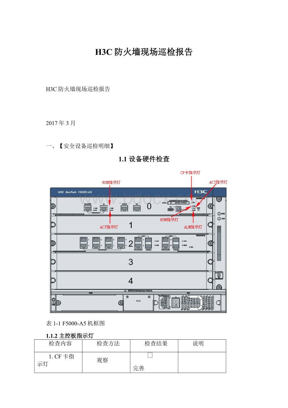 H3C防火墙现场巡检报告Word文档格式.docx