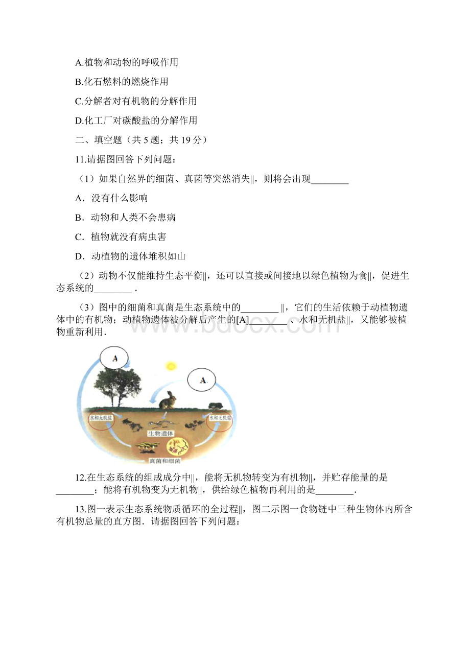 北师大版八年级下册生物第23章 第三节 生态系统的结构和功能 同步测试Word文档格式.docx_第3页