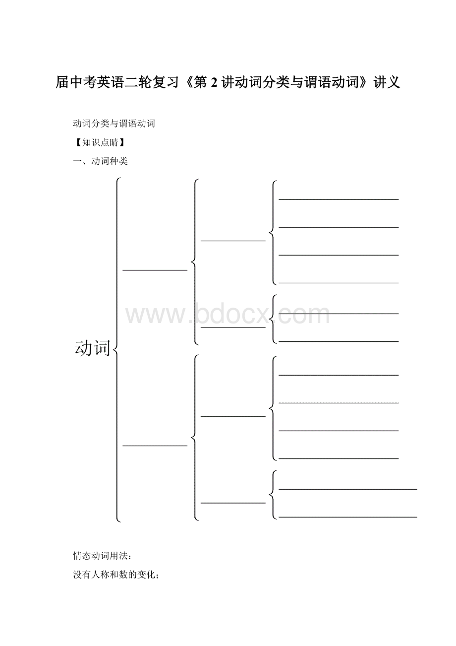 届中考英语二轮复习《第2讲动词分类与谓语动词》讲义.docx