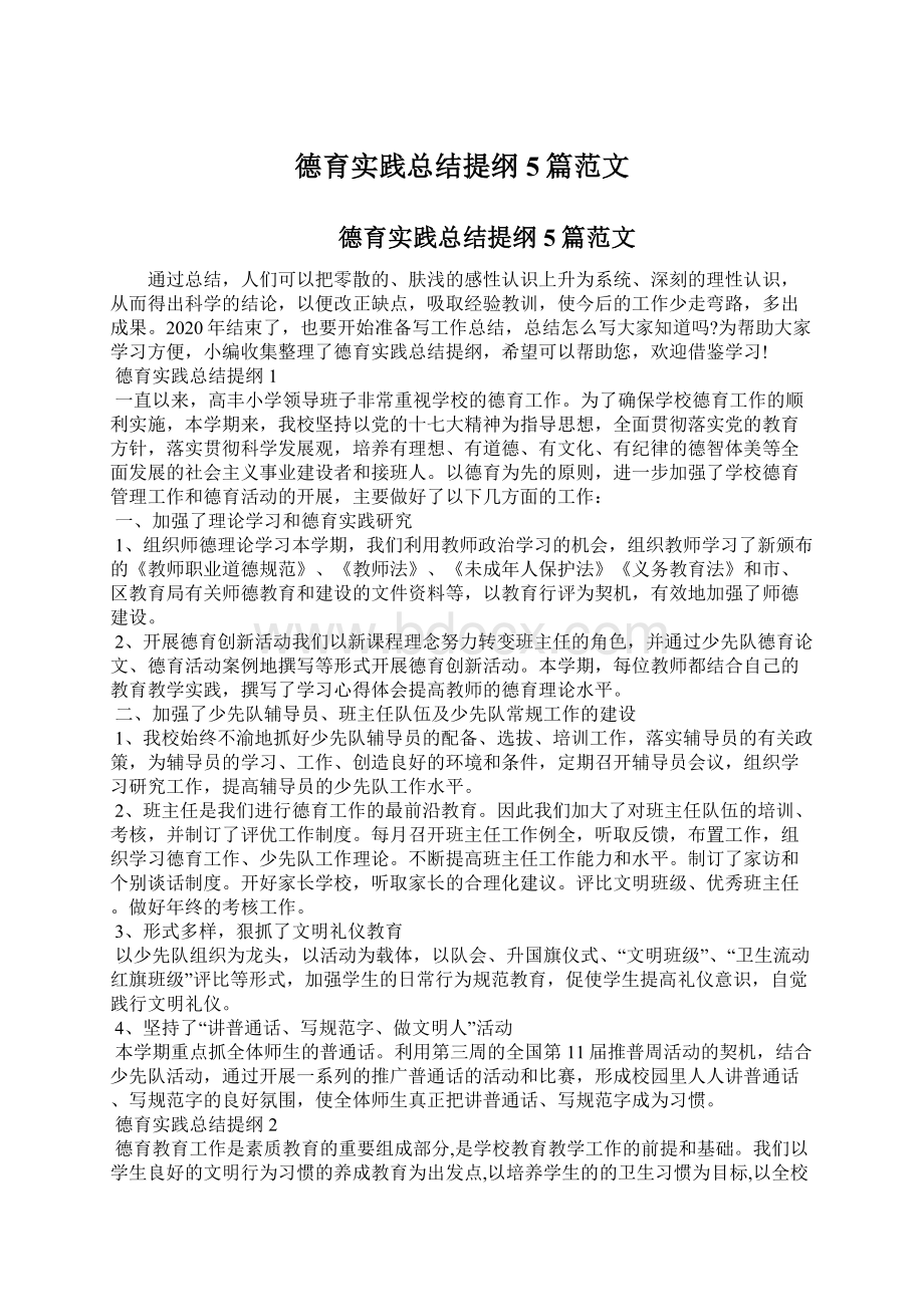 德育实践总结提纲5篇范文.docx