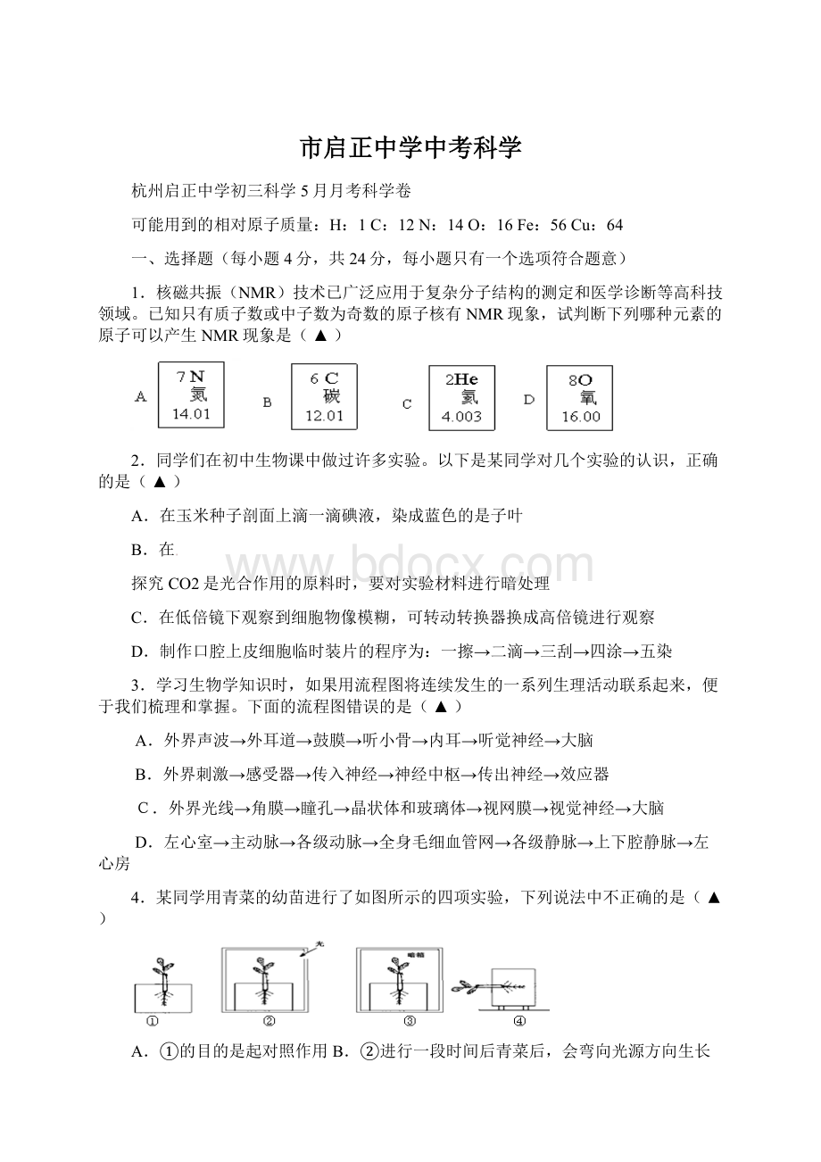 市启正中学中考科学.docx