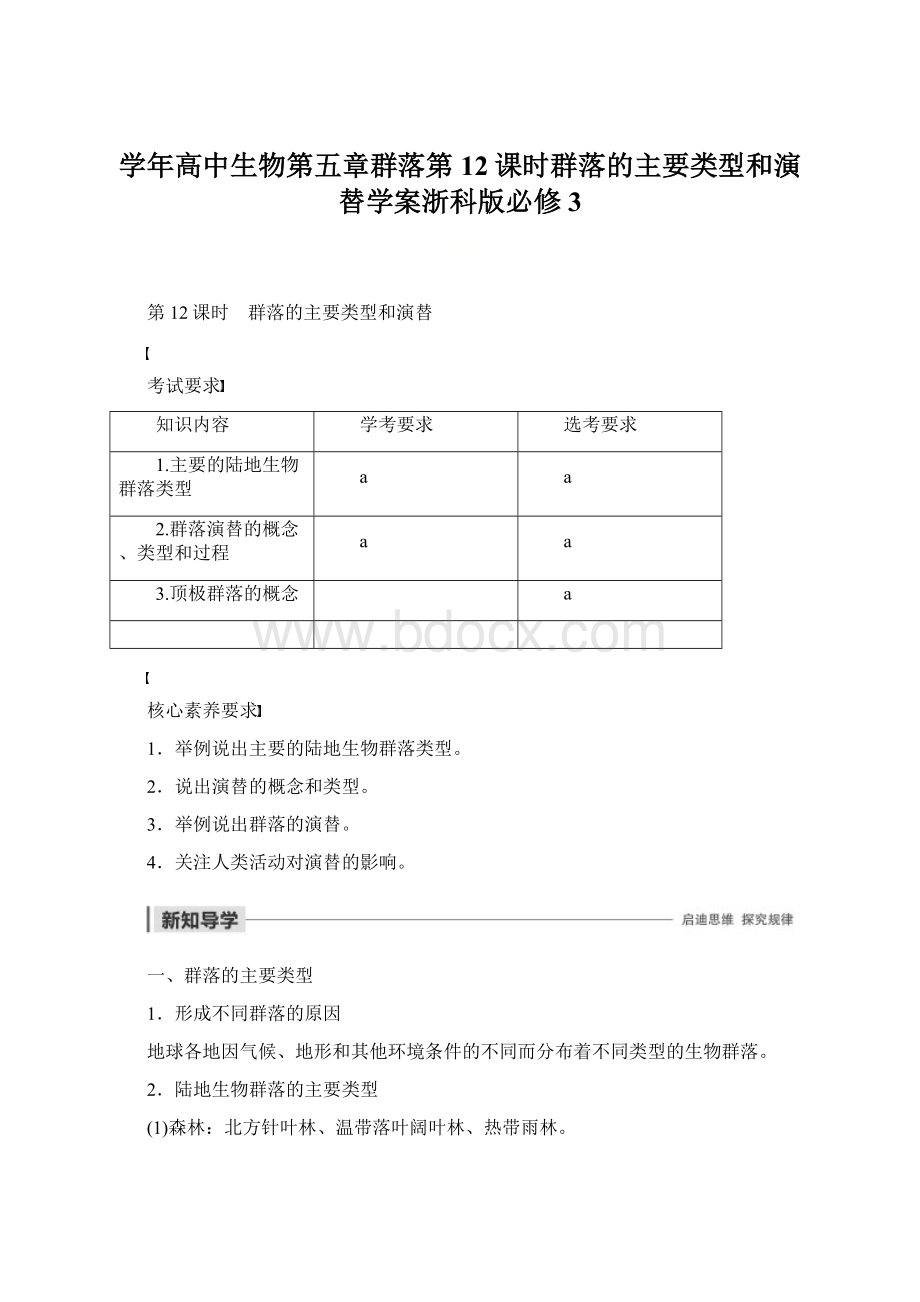 学年高中生物第五章群落第12课时群落的主要类型和演替学案浙科版必修3Word下载.docx