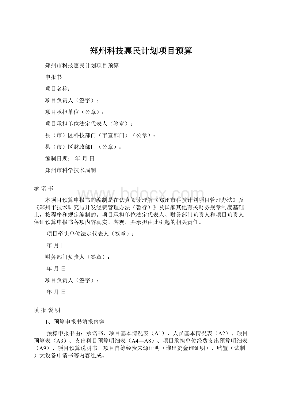 郑州科技惠民计划项目预算Word文件下载.docx