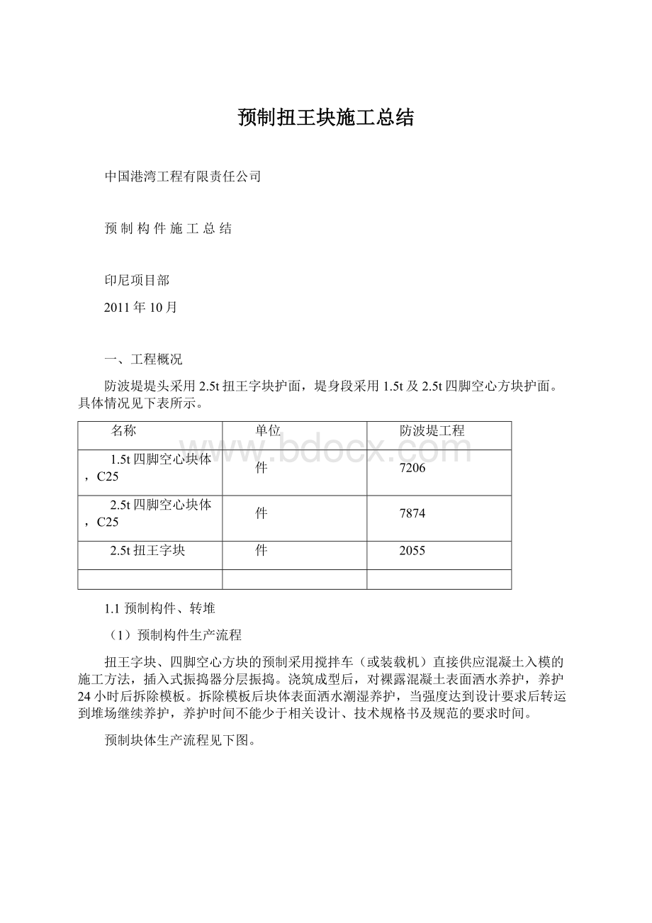 预制扭王块施工总结Word格式.docx