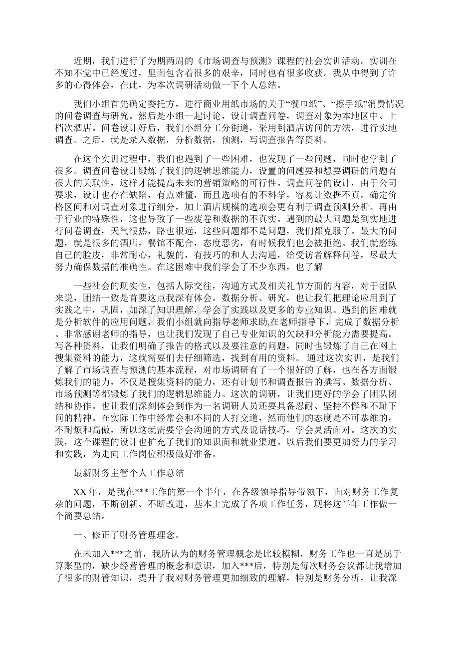 最新调研报告个人总结与最新财务主管个人工作总结汇编doc.docx_第3页