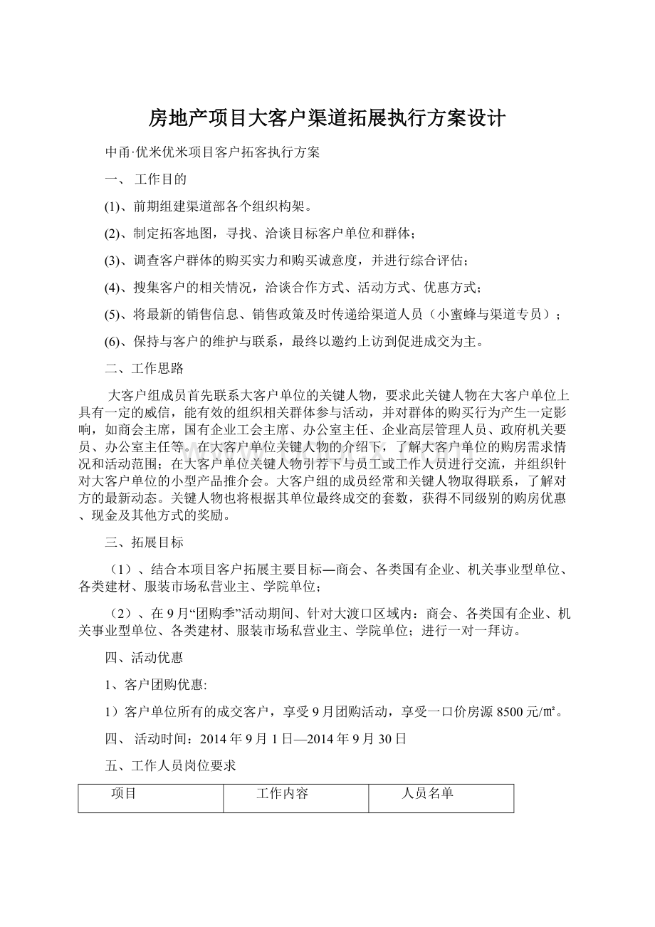 房地产项目大客户渠道拓展执行方案设计Word文档格式.docx