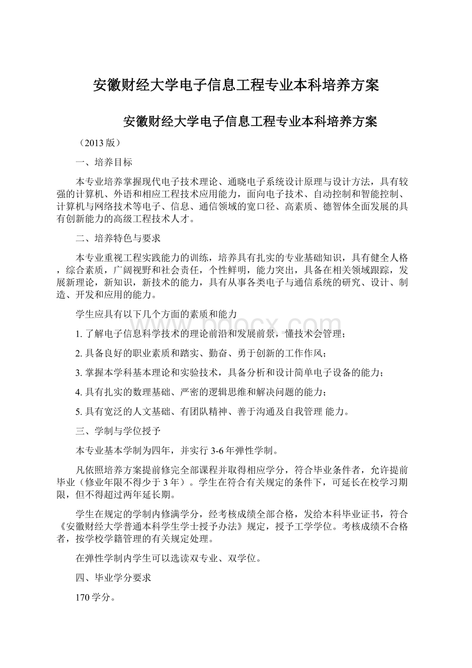 安徽财经大学电子信息工程专业本科培养方案.docx_第1页