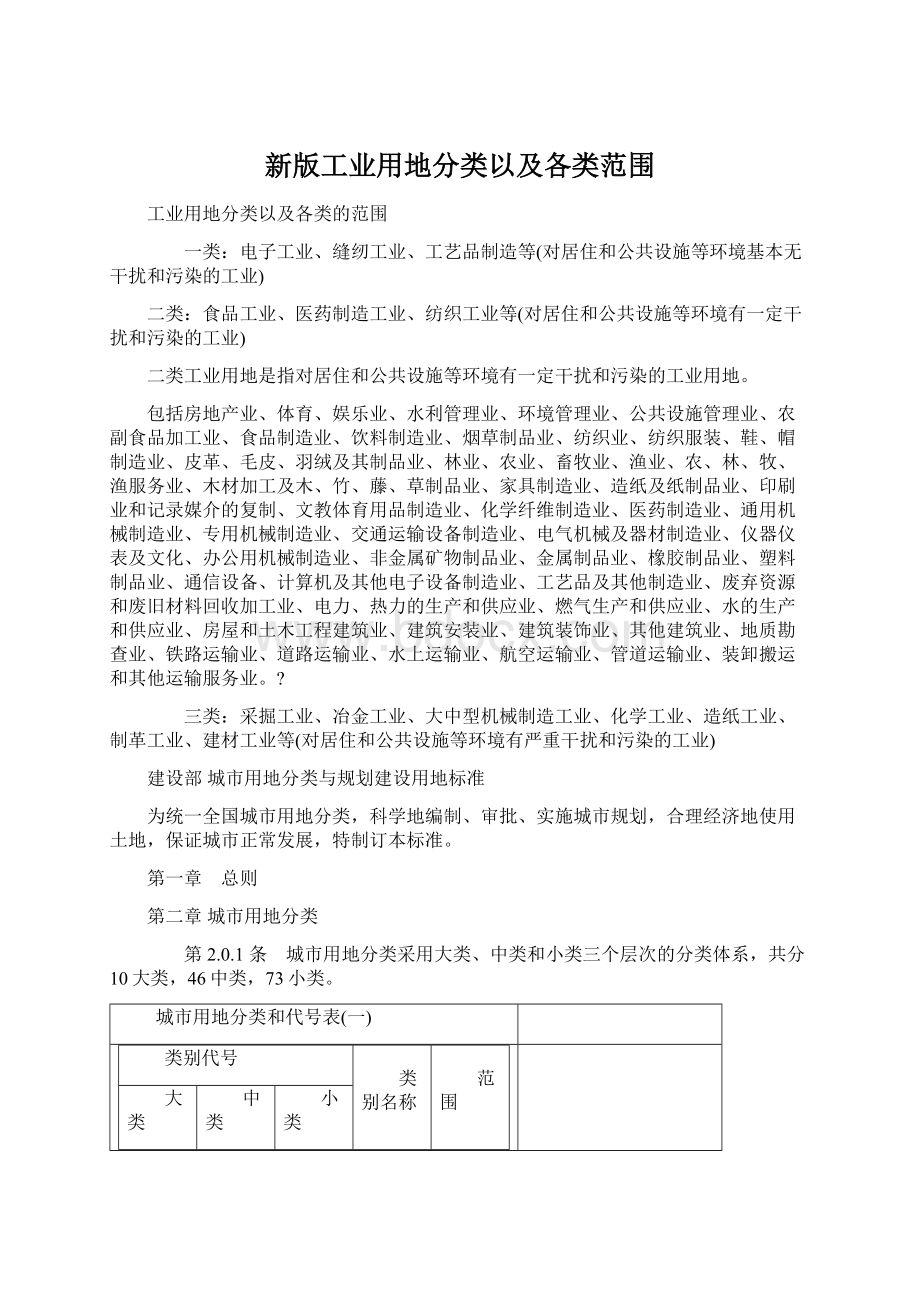 新版工业用地分类以及各类范围Word文档下载推荐.docx