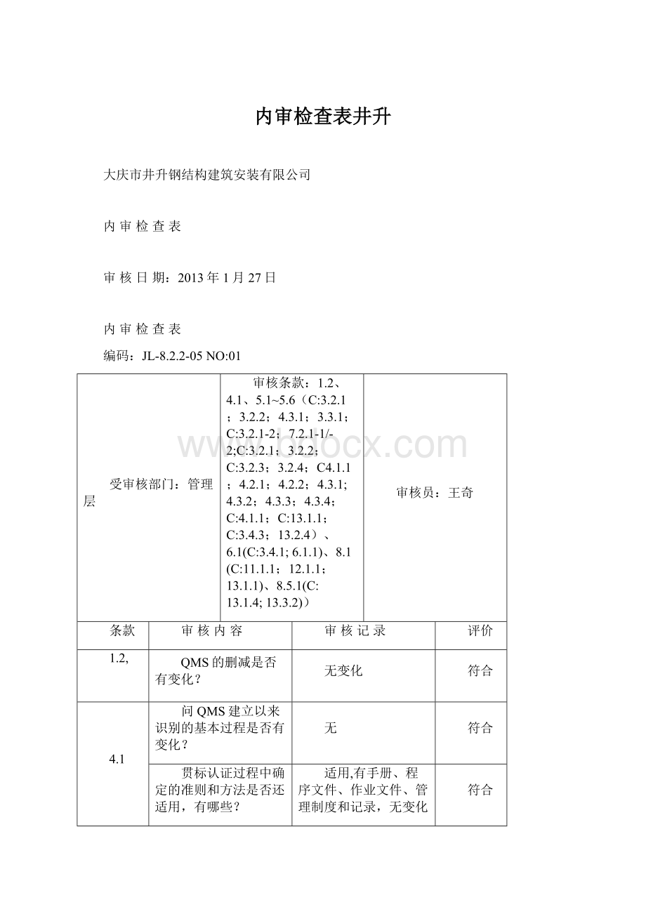 内审检查表井升文档格式.docx