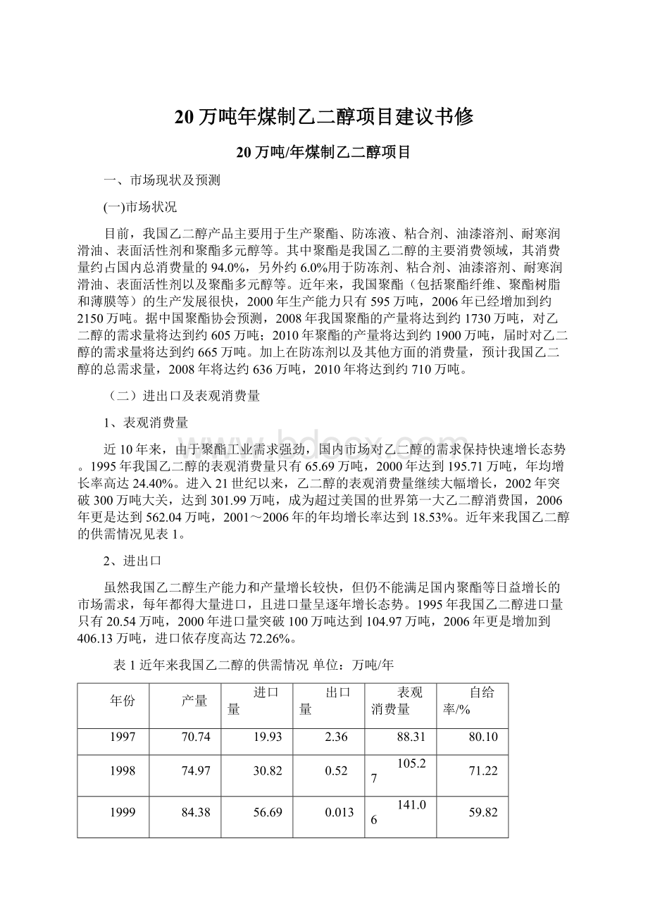 20万吨年煤制乙二醇项目建议书修Word格式文档下载.docx_第1页