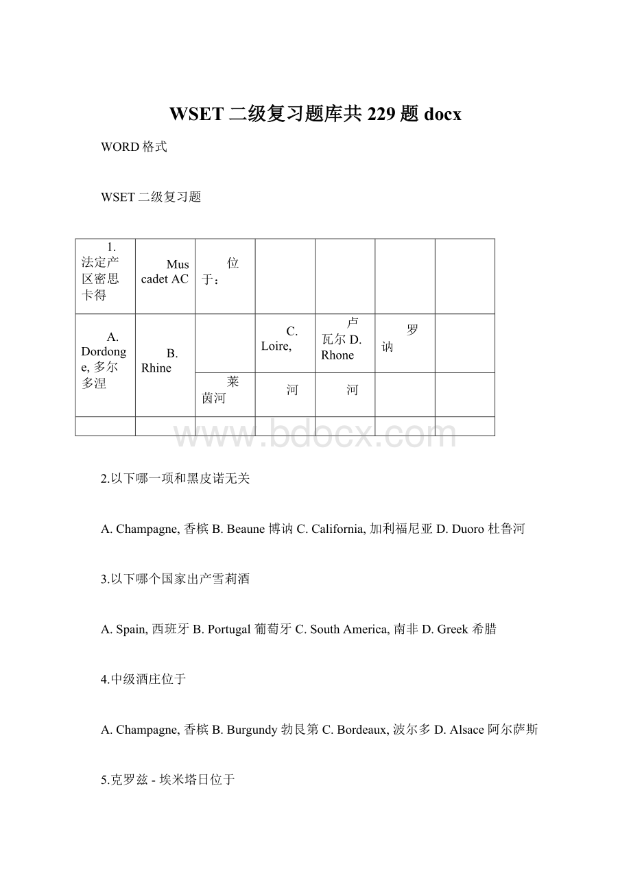 WSET二级复习题库共229题docx.docx_第1页