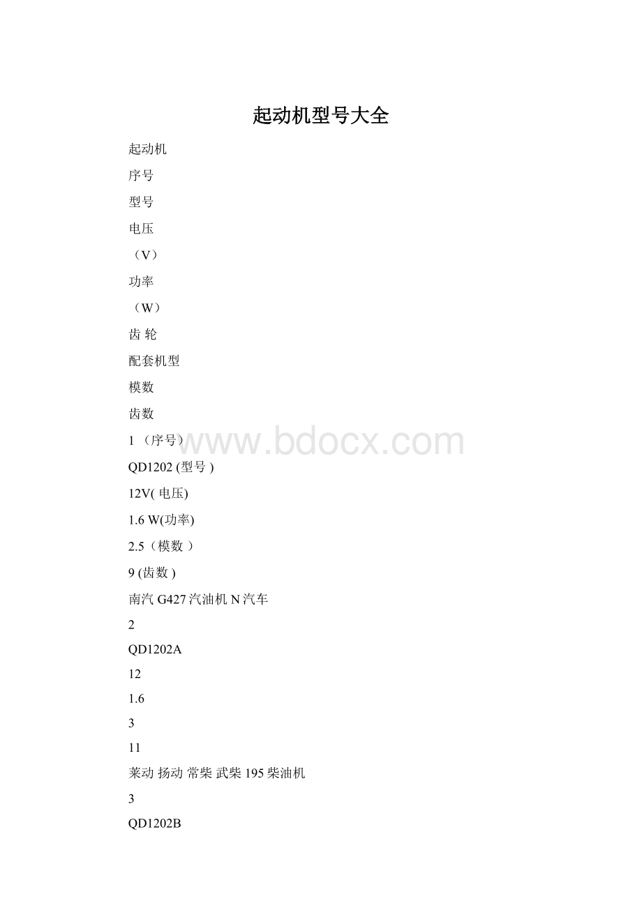 起动机型号大全Word格式文档下载.docx