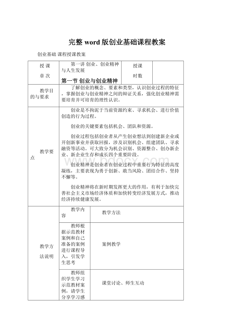 完整word版创业基础课程教案Word文件下载.docx_第1页