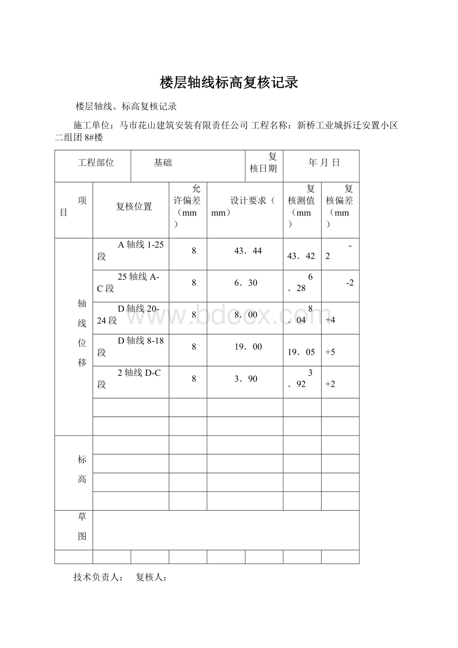 楼层轴线标高复核记录Word文档下载推荐.docx