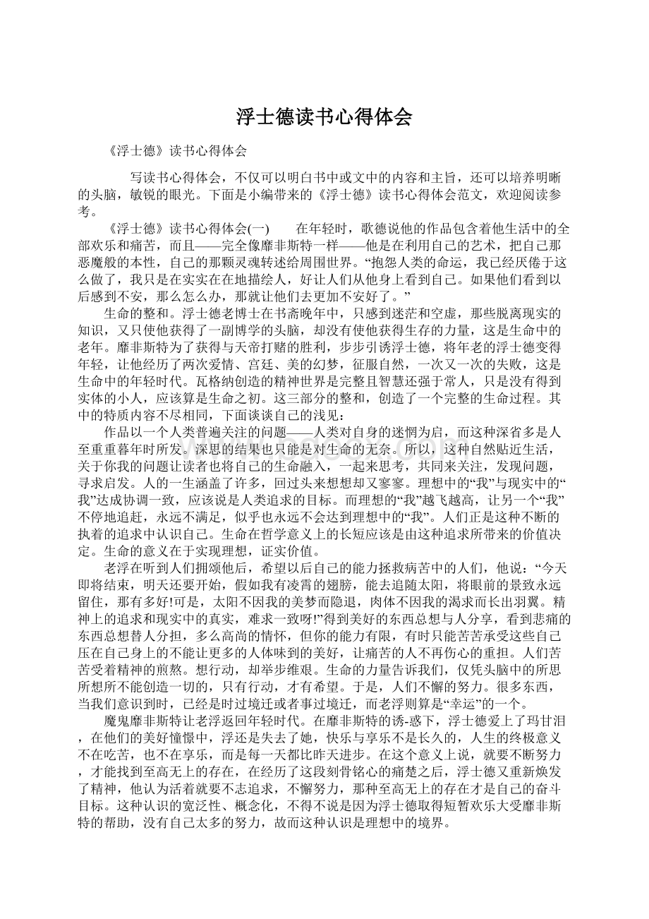 浮士德读书心得体会Word文档格式.docx