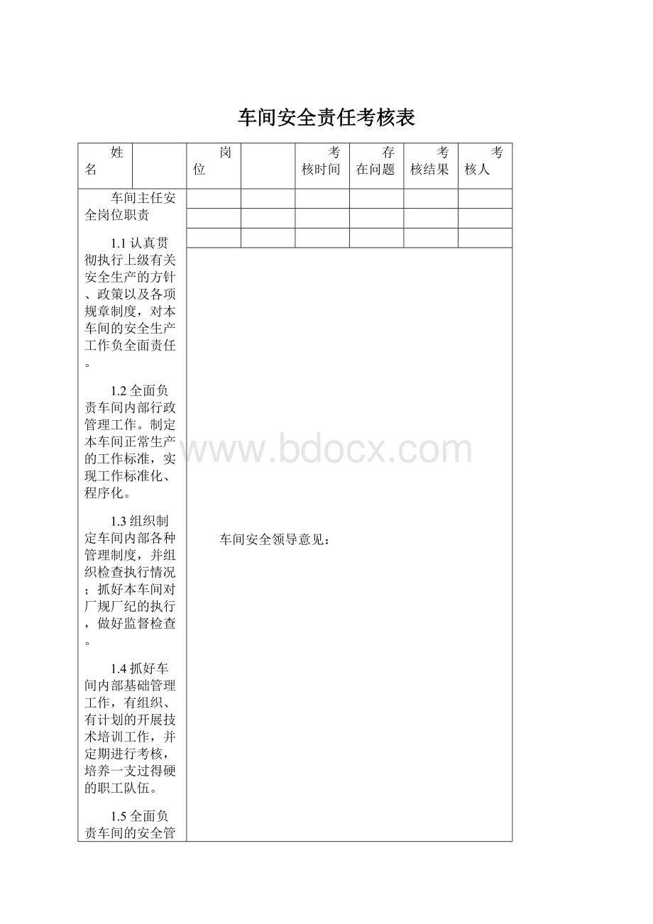 车间安全责任考核表Word下载.docx_第1页