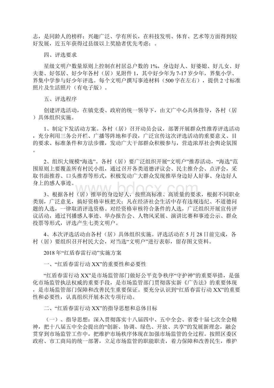 文明户评选活动工作方案与红盾春雷行动实施方案汇编Word下载.docx_第2页