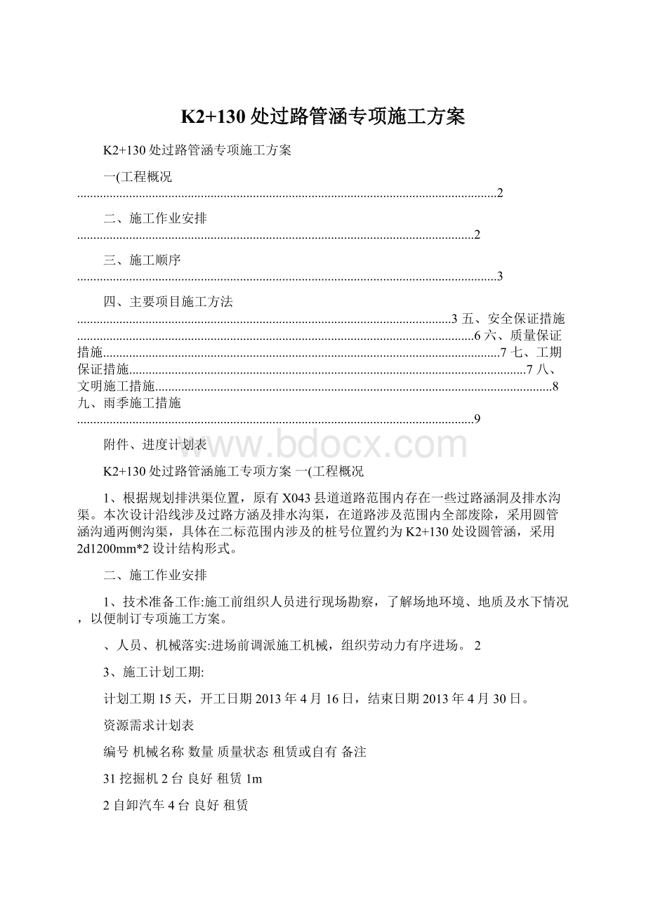 K2+130处过路管涵专项施工方案Word格式文档下载.docx