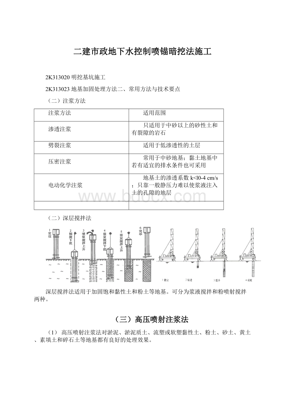 二建市政地下水控制喷锚暗挖法施工Word文档下载推荐.docx