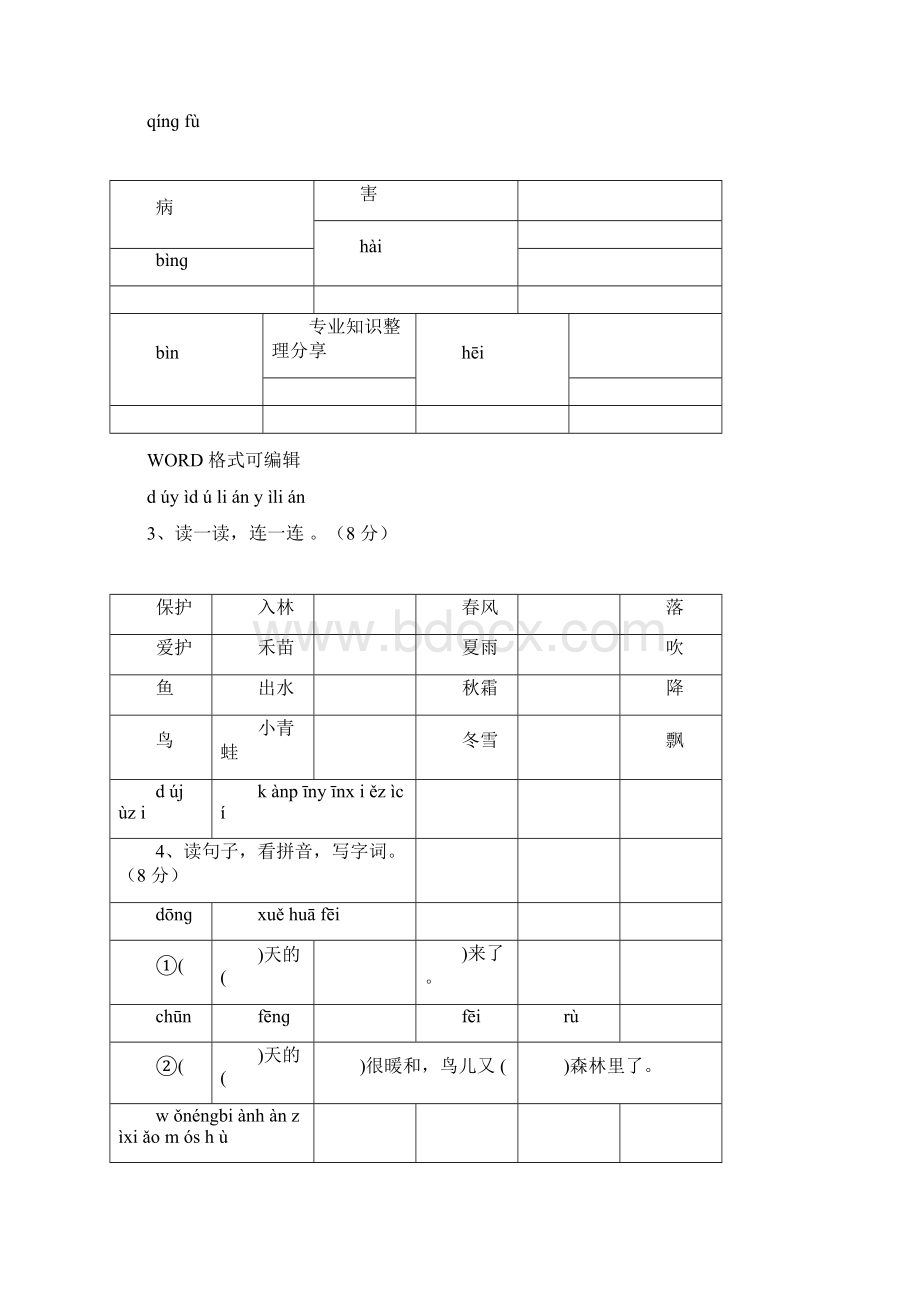 部编人教版小学一年级语文下册全套单元测试题附答案解析Word格式文档下载.docx_第2页