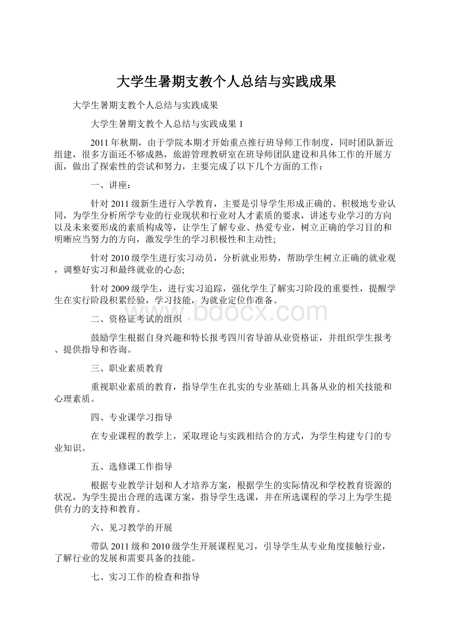 大学生暑期支教个人总结与实践成果.docx_第1页