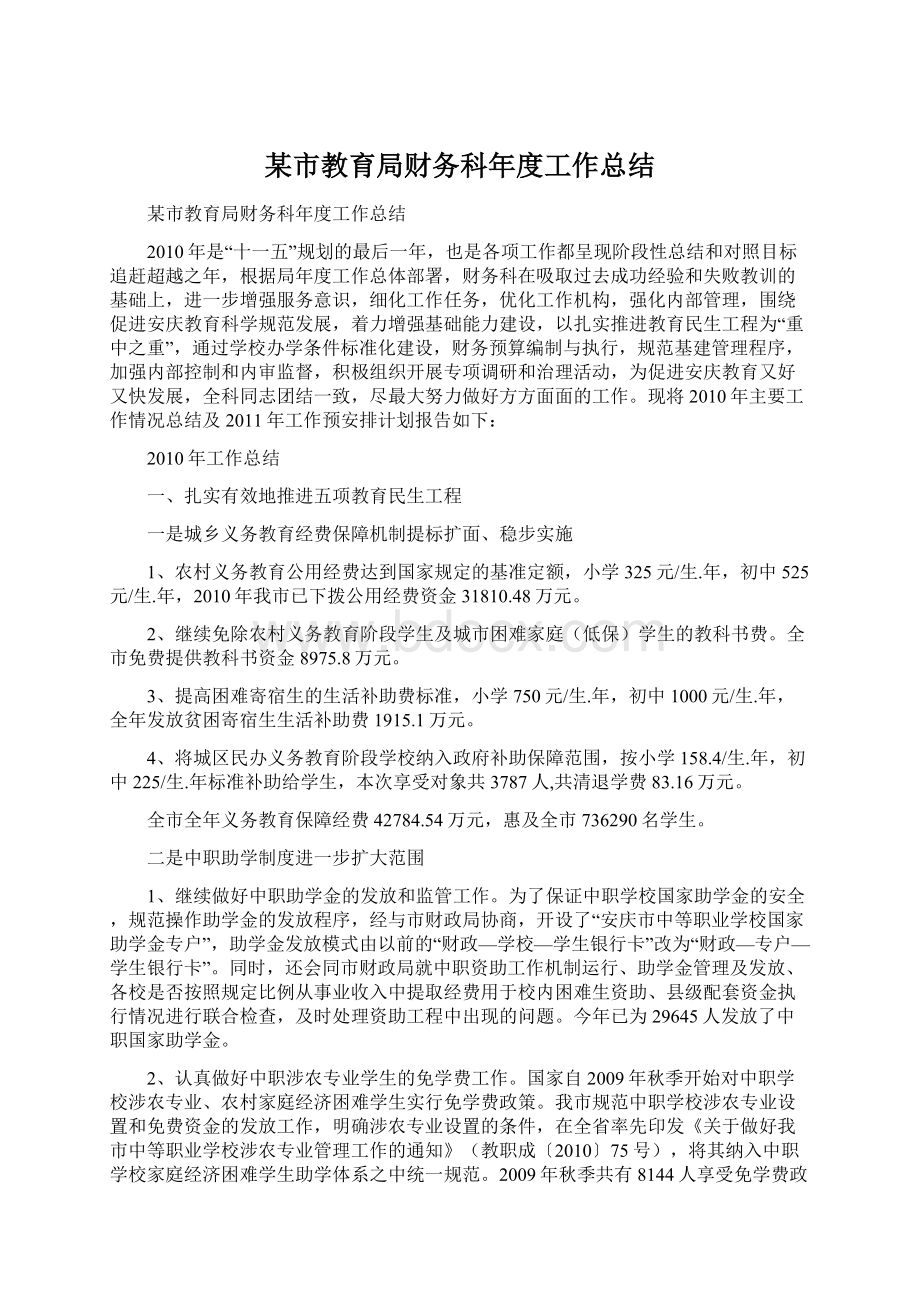 某市教育局财务科年度工作总结.docx