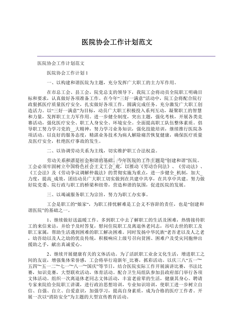 医院协会工作计划范文Word文档格式.docx