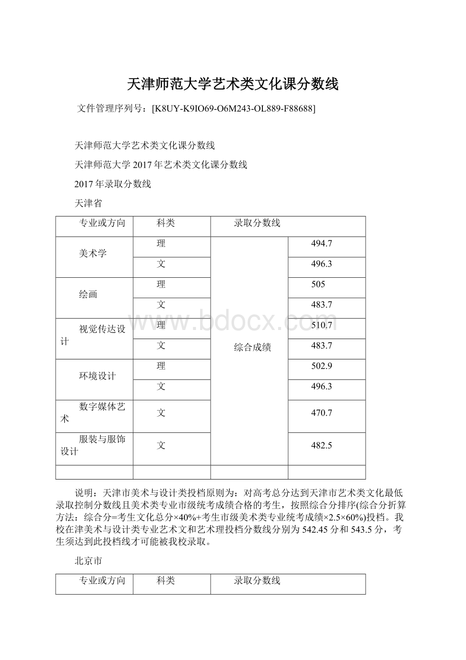 天津师范大学艺术类文化课分数线Word文档格式.docx