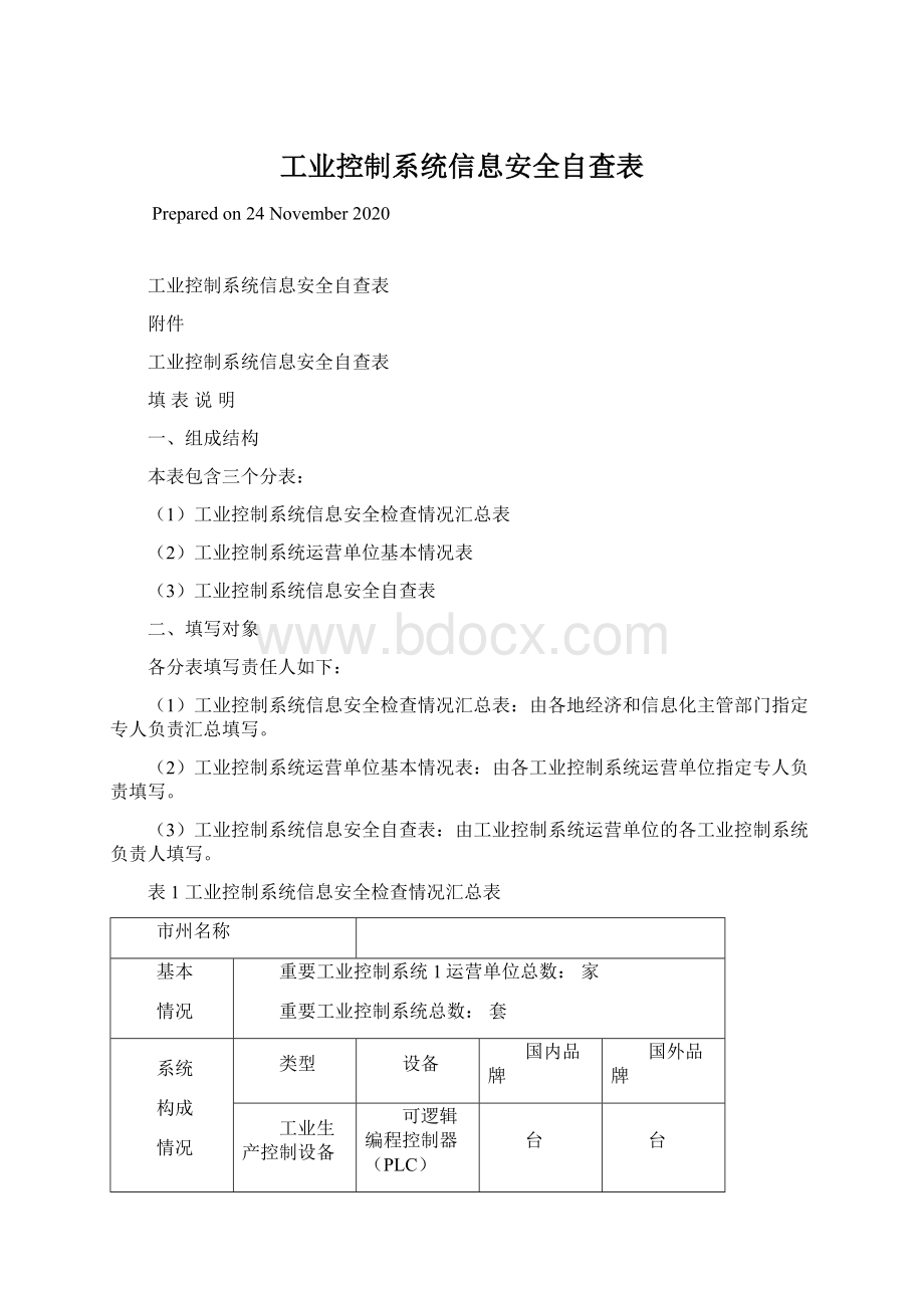 工业控制系统信息安全自查表Word文件下载.docx_第1页