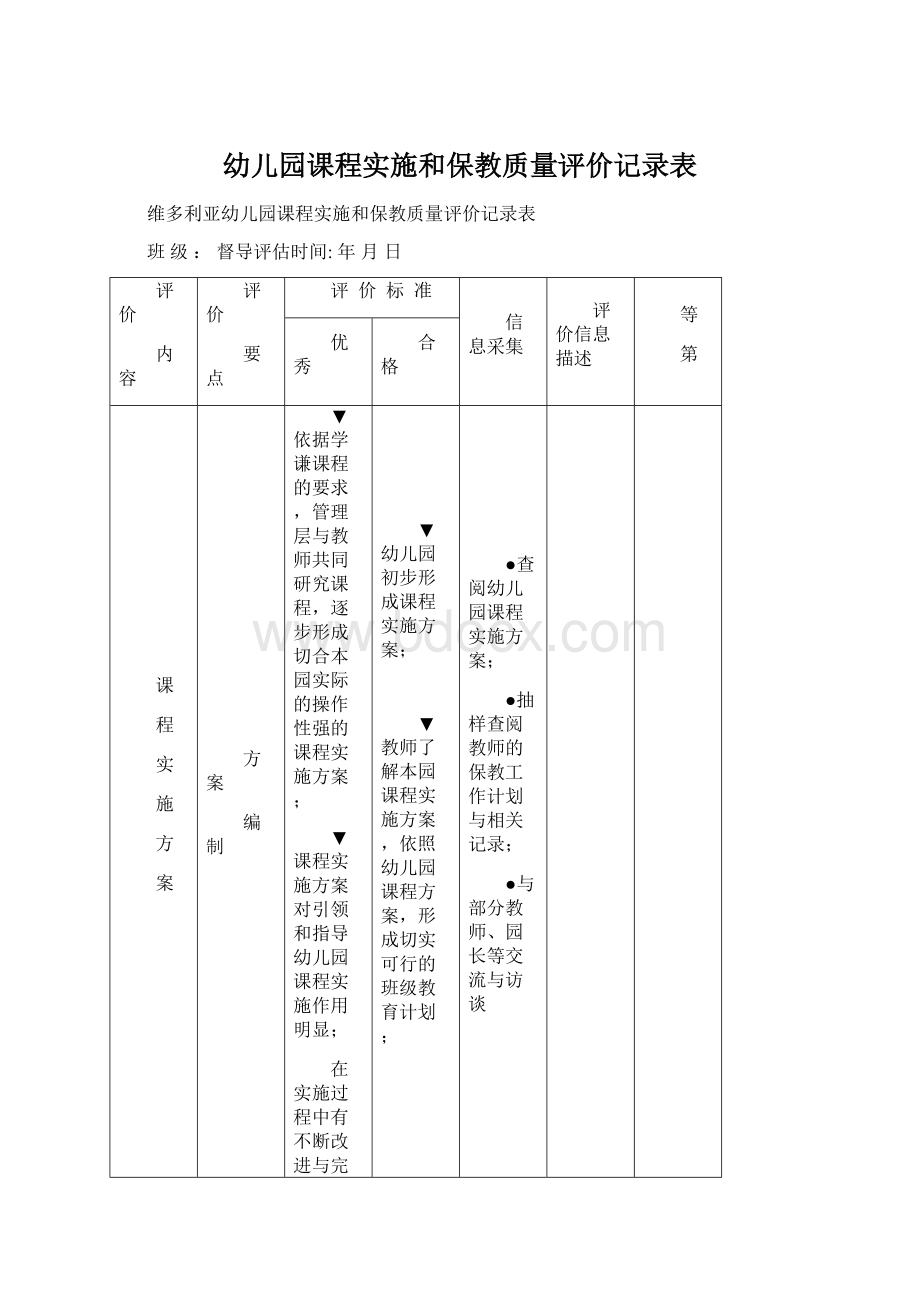 幼儿园课程实施和保教质量评价记录表.docx