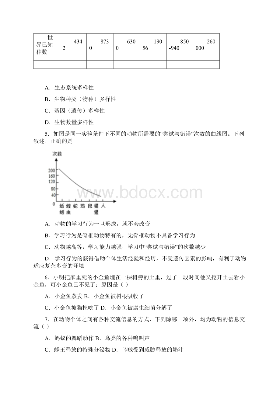 西安交通大学第二附属中学人教部编版八年级上学期 期末生物试题.docx_第2页